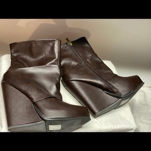 Brown wedge booties